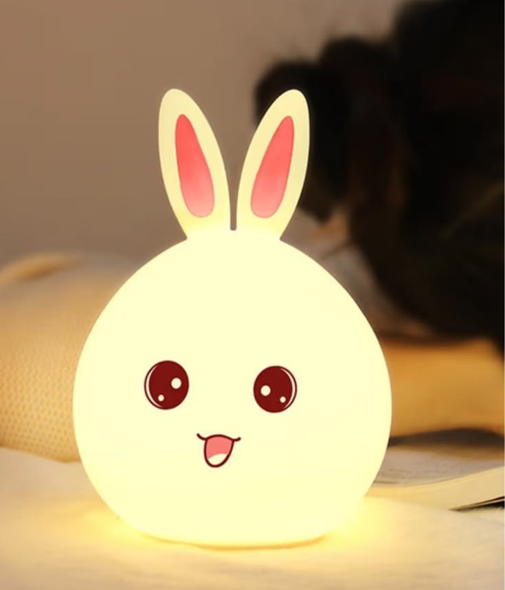 Cute Bunny LED Night Light – USB Rechargeable Soft Silicone Touch Lamp for Kids & Bedroom