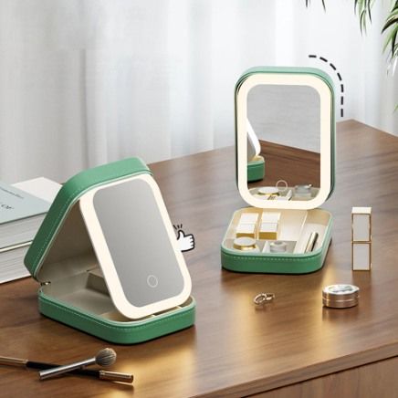 Portable LED Makeup Organizer Case with Touch Light Mirror & Storage Compartments
